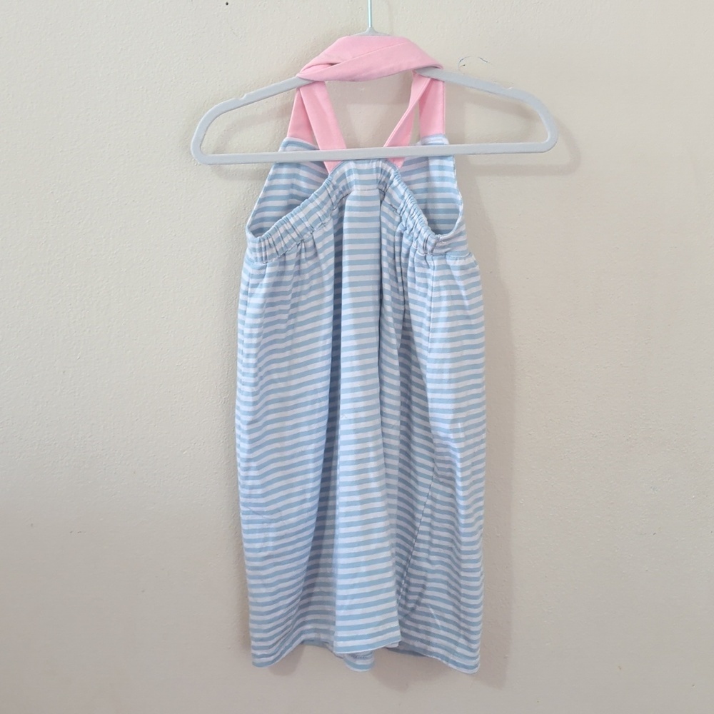 Little Louanne Blue + White Striped Sundress with Pink Criss-cross Straps Size 7 - Picture 2 of 5